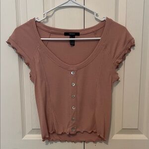 Forever 21 Mauve Button-Down Ribbed Blouse